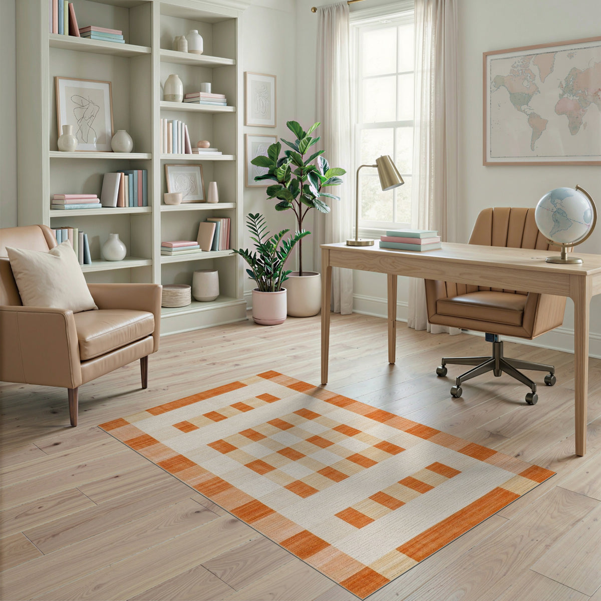 Orange Geometric Modern Orange Geometric Checkered Area Rug