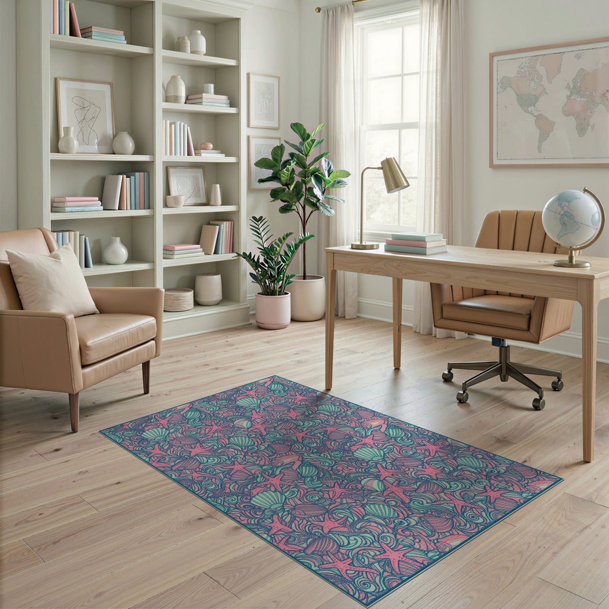Pink Starfish Coastal Area Rug