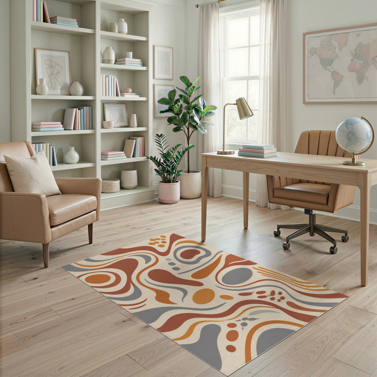 Brown and Tan Earthy Abstract Swirl Area Rug