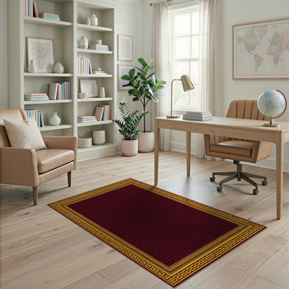 Geometric Modern Red Greek Key Geometric Area Rug