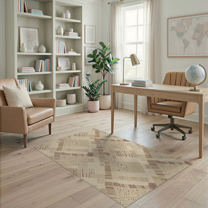 Beige and Neutral Woven Beige Geometric Woven Area Rug