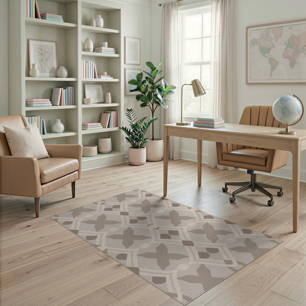 Beige Geometric Trellis Area Rug