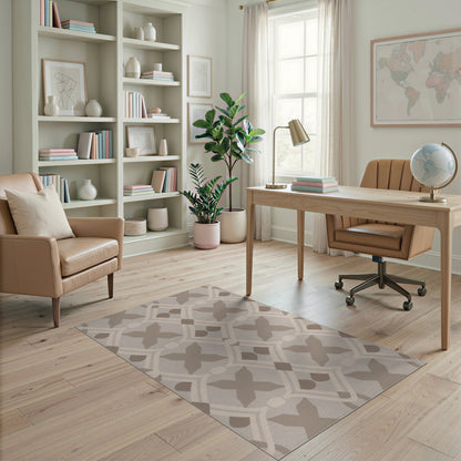 Beige Geometric Trellis Area Rug