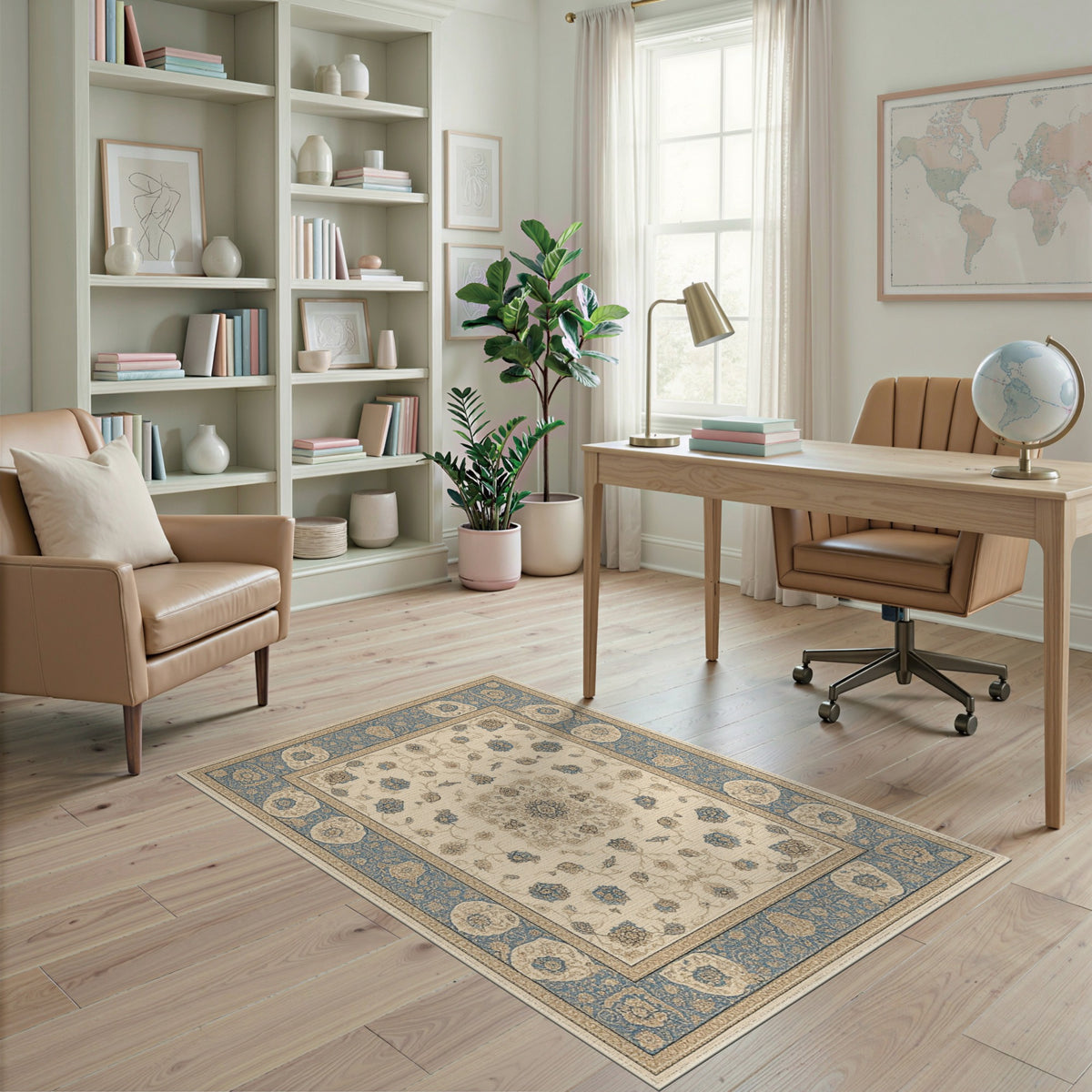 Blue and Teal Traditional Persian Blue Floral Persian Area Rug