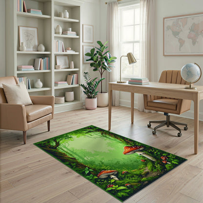 Enchanted Mushroom Forest Green Area Rug