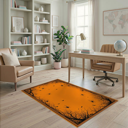 Orange Halloween Spider Bat Washable Area Rug