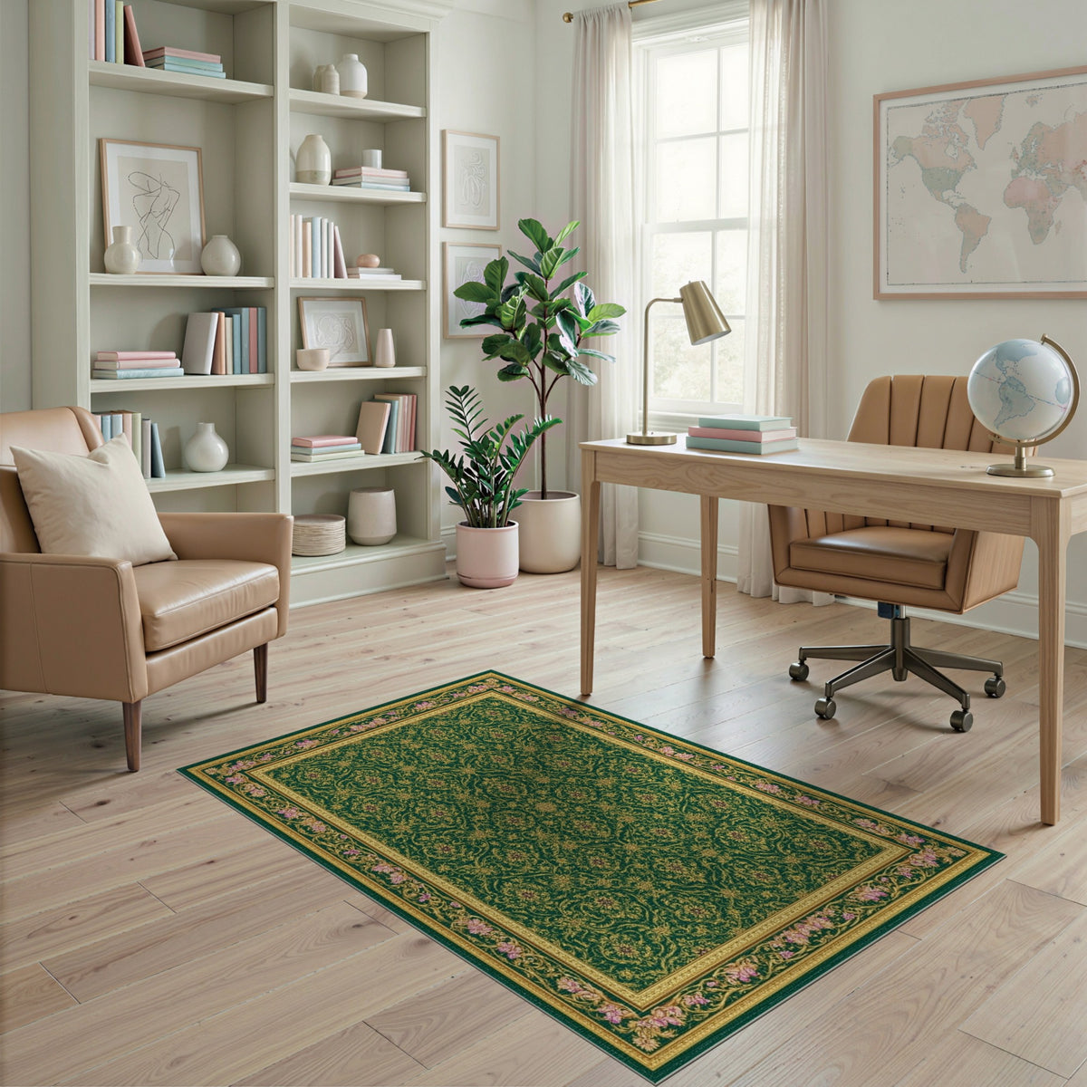 Green Gold Persian Floral Area Rug