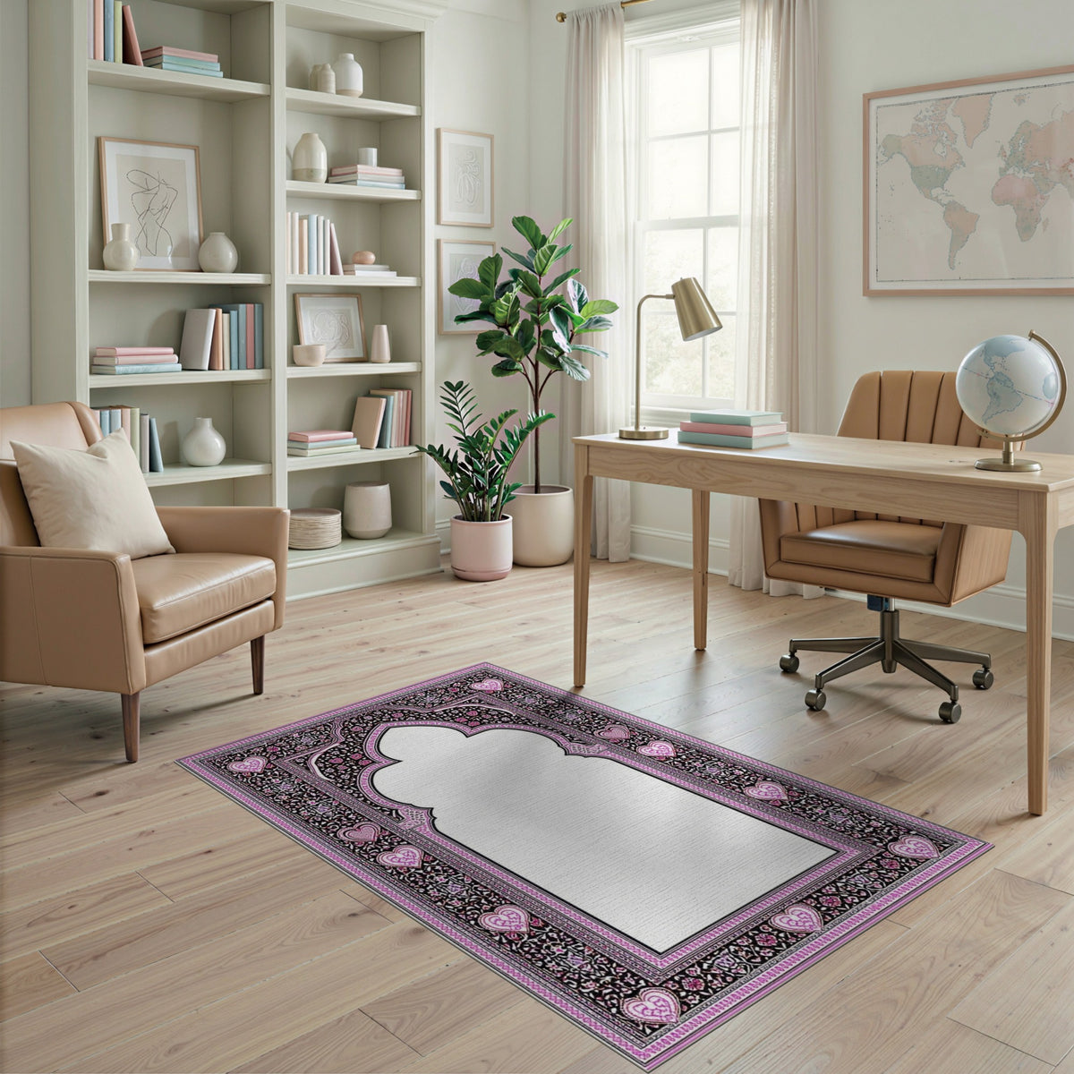 Pink Floral Heart Arch Area Rug