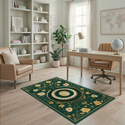 Golden Serpent Moon Floral Green Area Rug