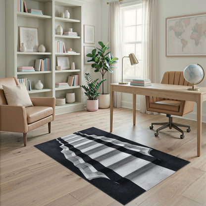 Black White Geometric Staircase Area Rug