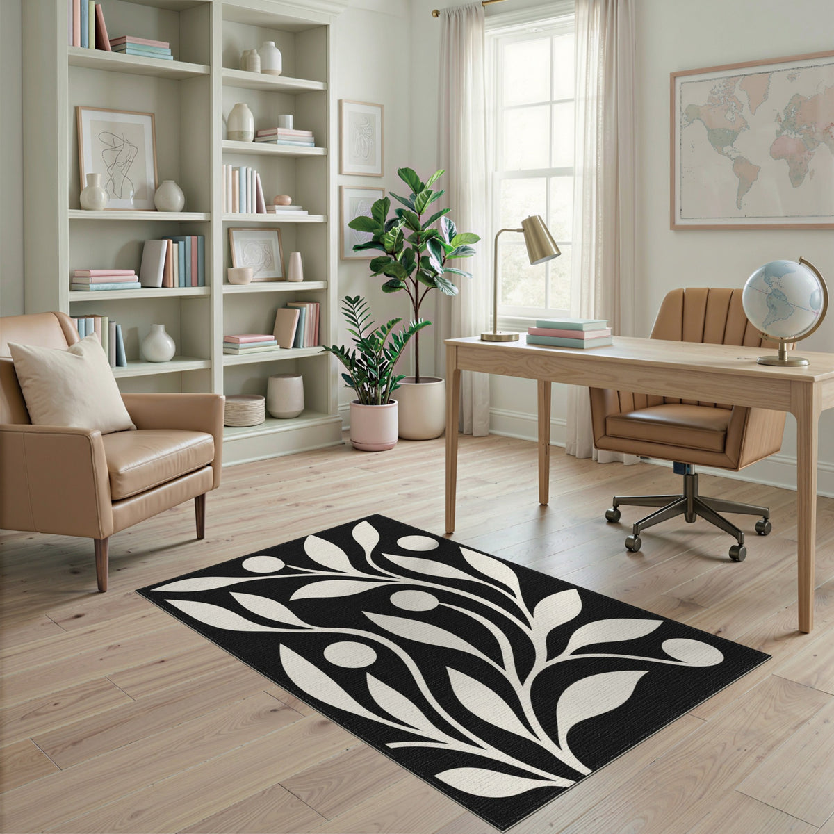 Black and White Abstract Area Black White Abstract Leaf Area Rug