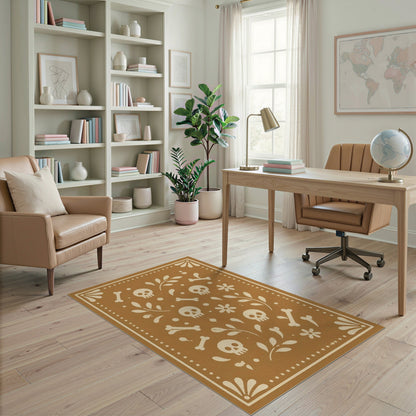 Brown Skull Floral Washable Area Rug
