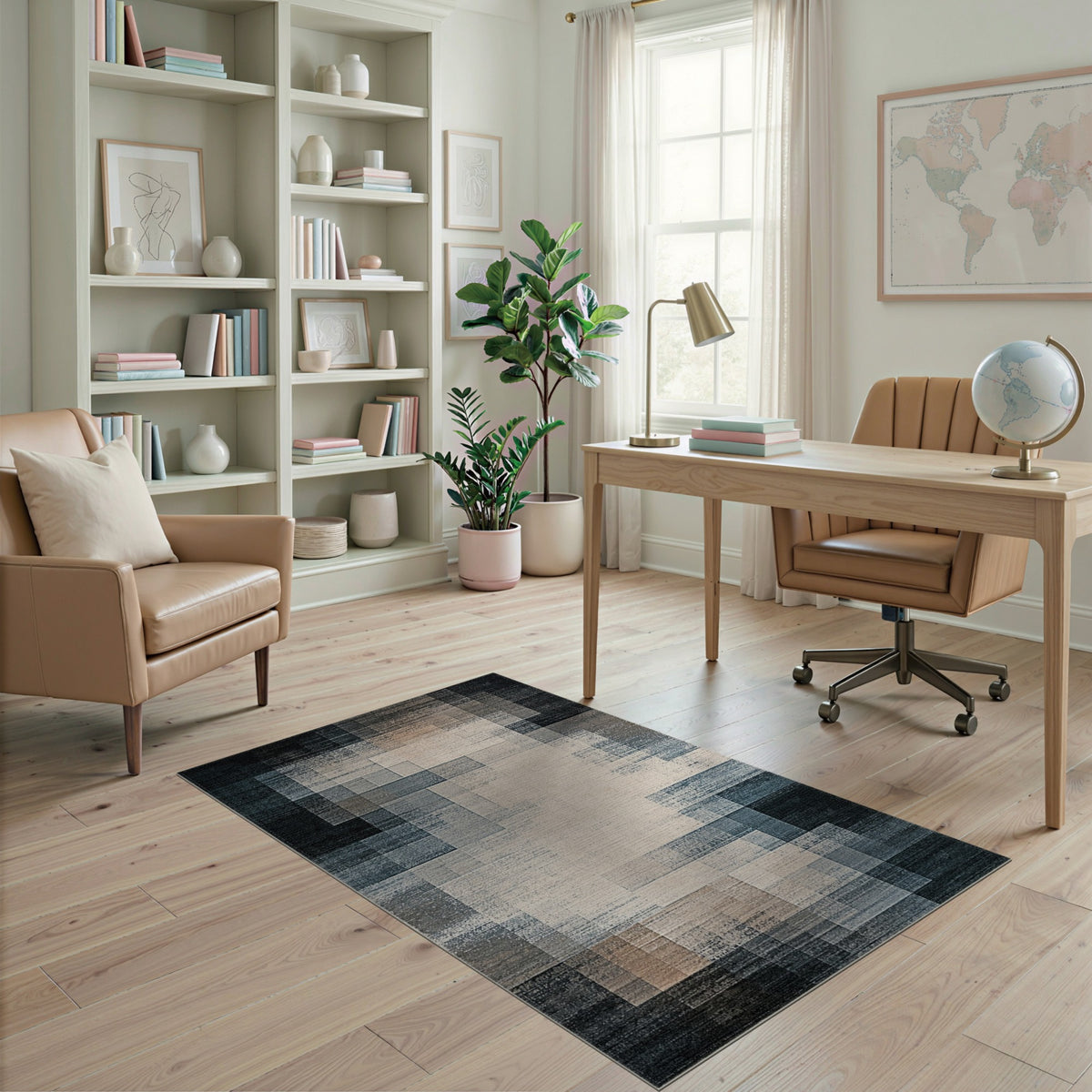 Grey Abstract Block Area Rug