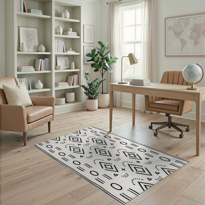 Black White Heritage Tribal Area Rug