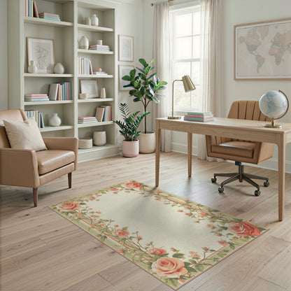 Pink Rose Floral Vintage Area Rug