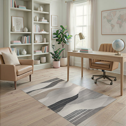 Grey Wavy Striped Abstract Area Rug