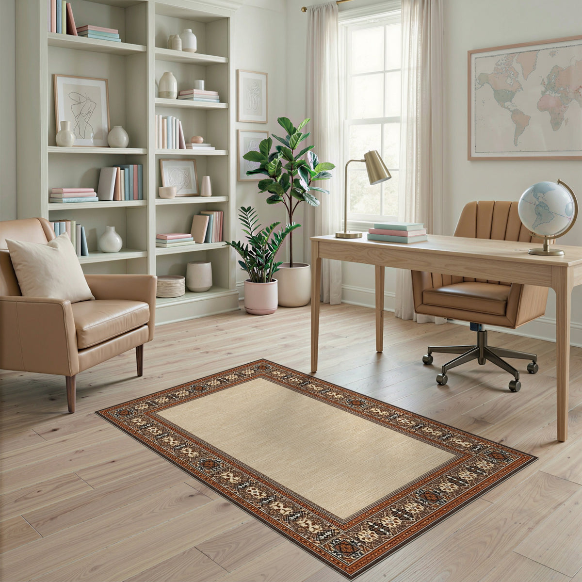 Beige Persian Bordered Area Rug