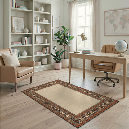 Beige Persian Bordered Area Rug