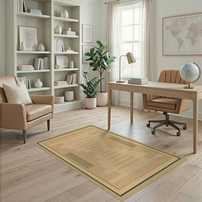Beige Geometric Area Rug with Step Accents