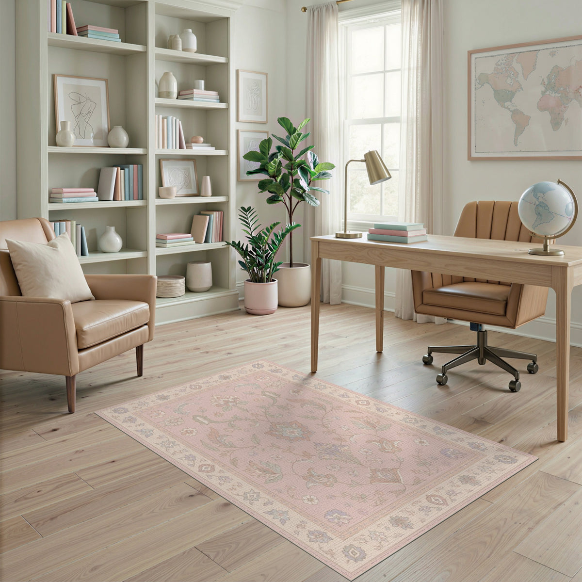 Blush Pink Floral Vintage Area Rug