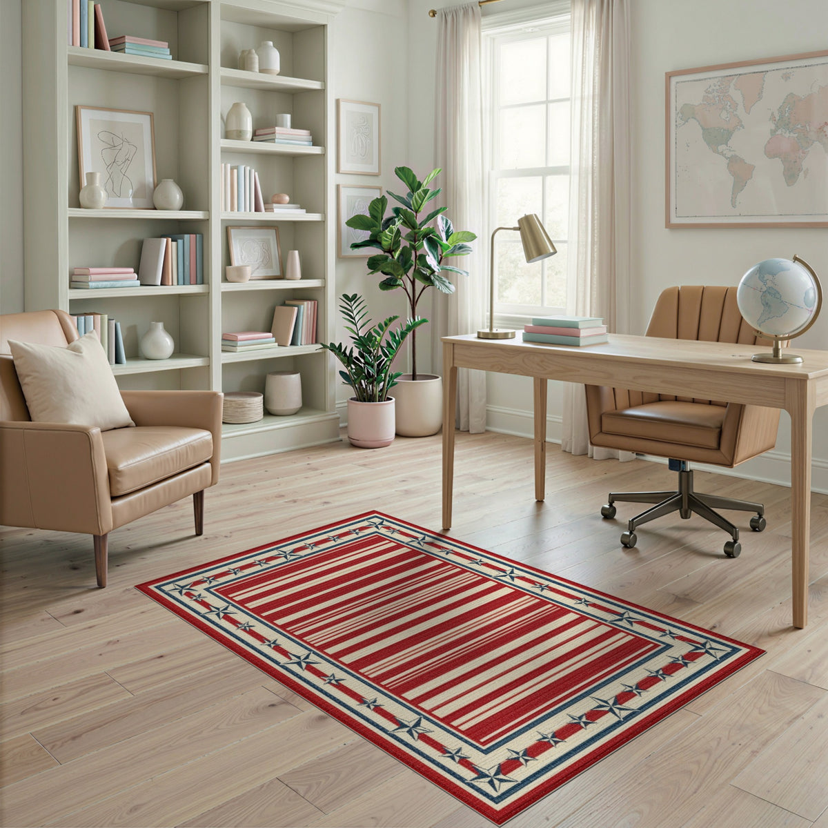 Rustic Farmhouse Patriotic Stars and Stripes Area Rug