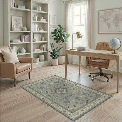 Blue Teal Floral Vintage Area Rug