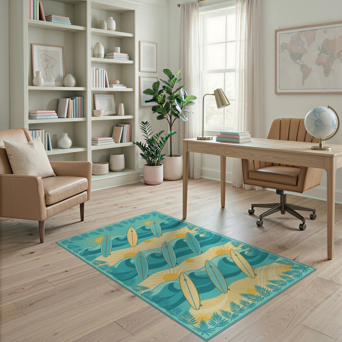 Surfboard Waves Coastal Area Rug