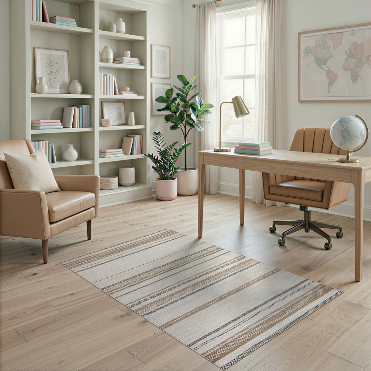 Brown and Tan Brown Tan Striped Heritage Tribal Area Rug
