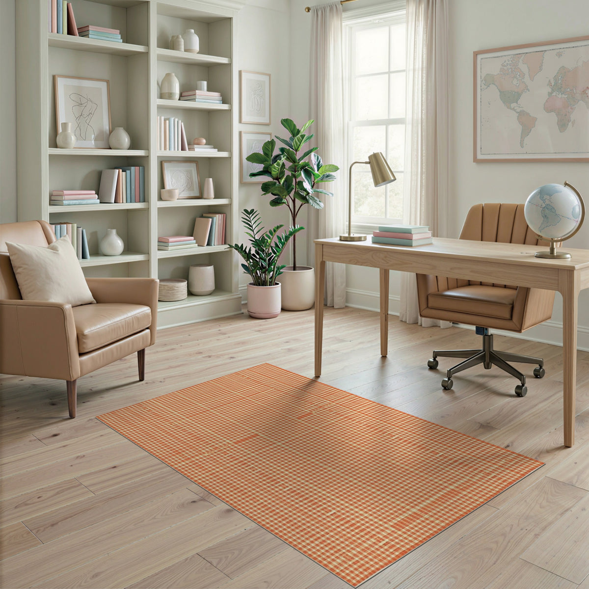 Orange Gingham Checkered Geometric Modern Area Rug