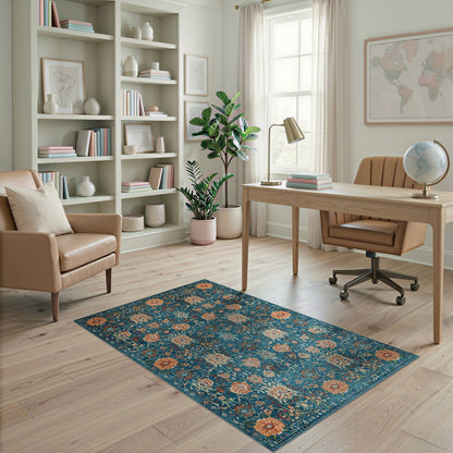Blue Teal Floral Vintage No. 32 Area Rug