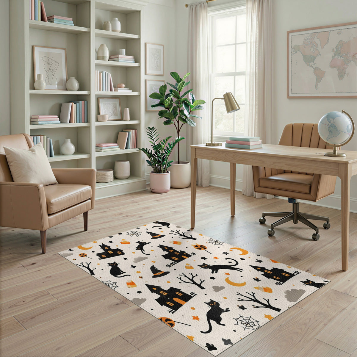 Multi-color and Patterns Spooky Black Cat Halloween Area Rug
