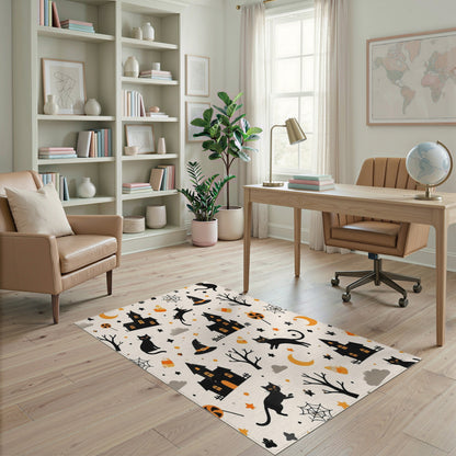 Multi-color and Patterns Spooky Black Cat Halloween Area Rug