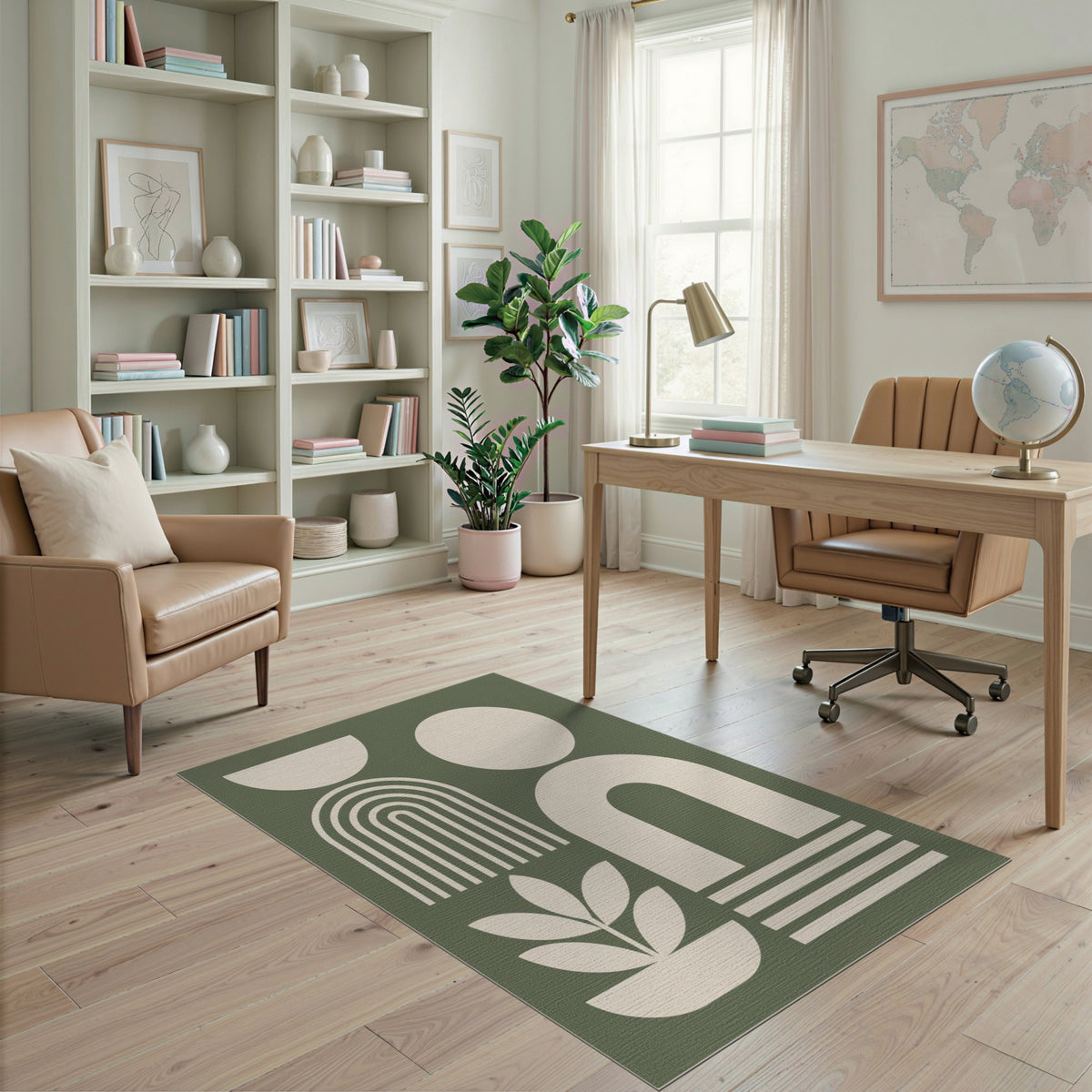 Geometric Modern Abstract Green Geometric Abstract Area Rug