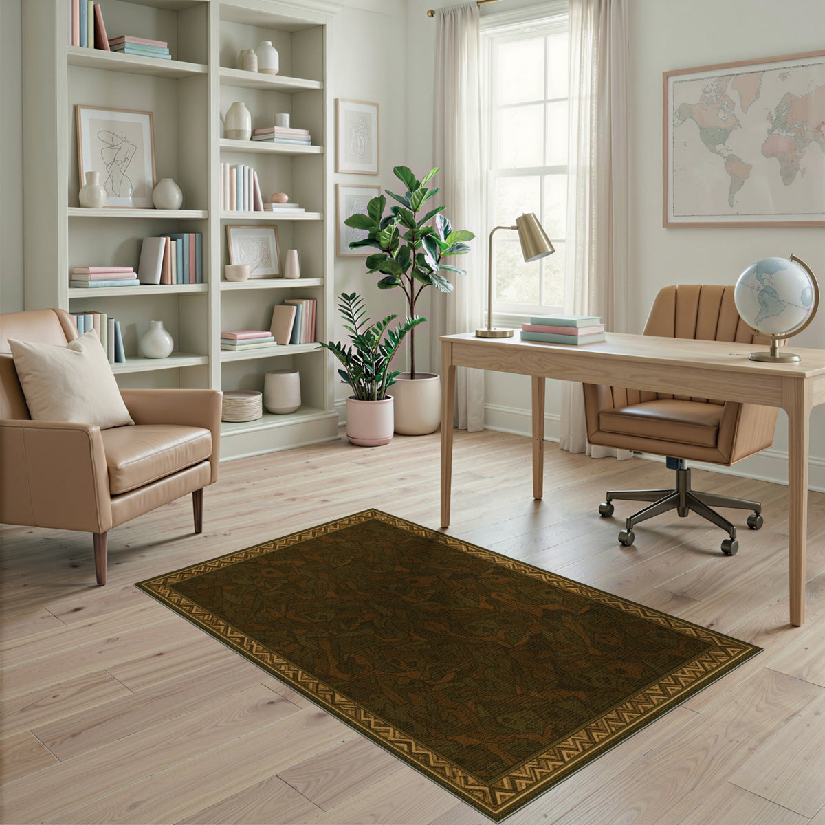 Brown Tribal Area Rug with Zigzag Border