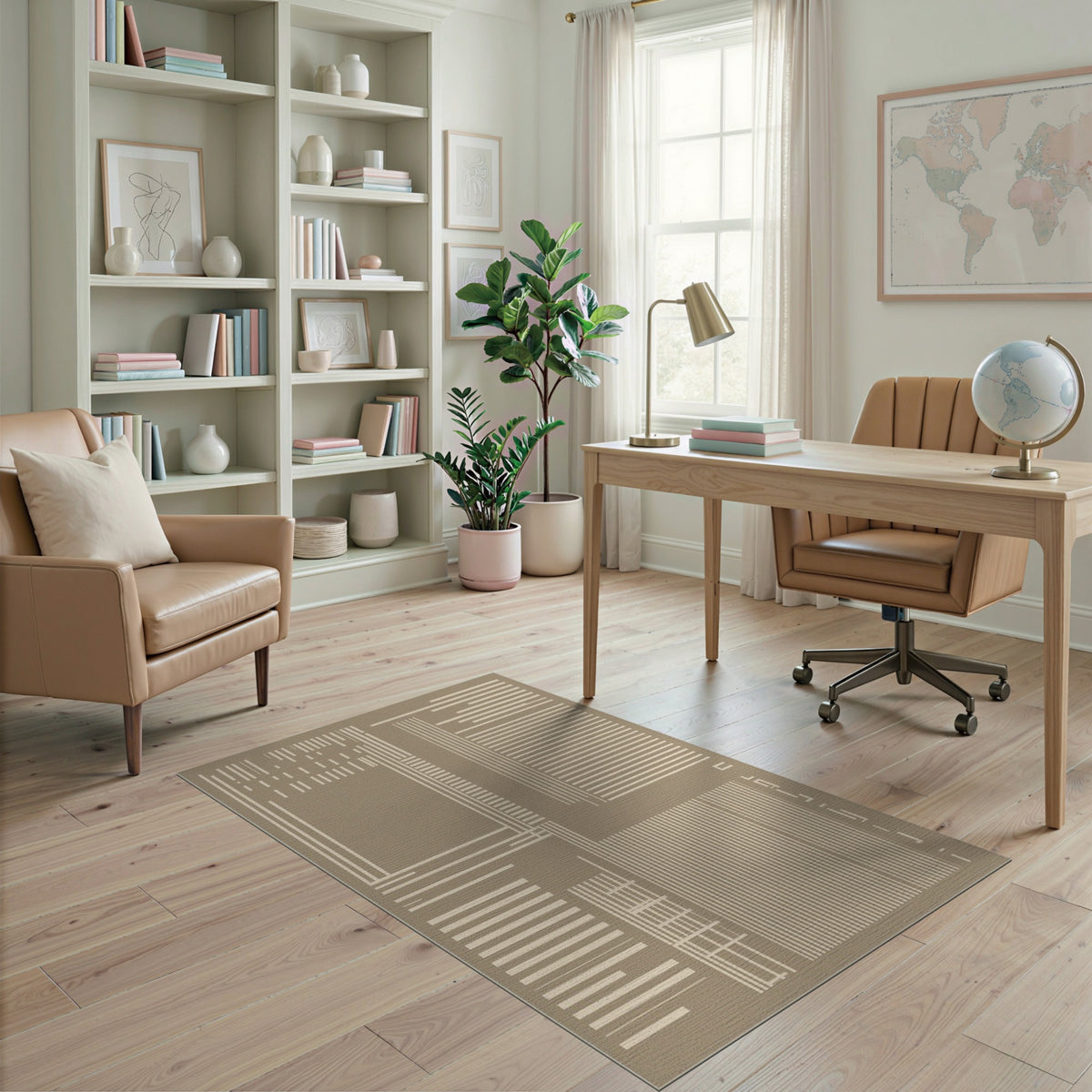 Geometric Beige Area Rug