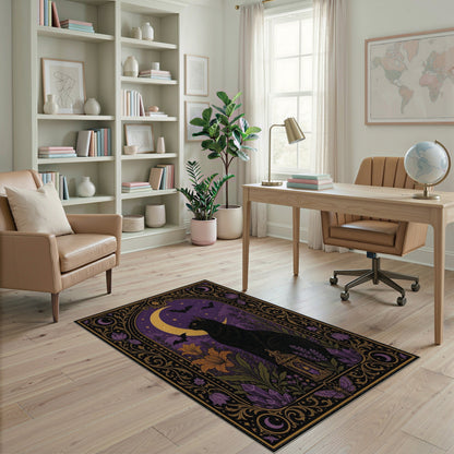 Purple Mystical Black Cat Purple Moon Area Rug