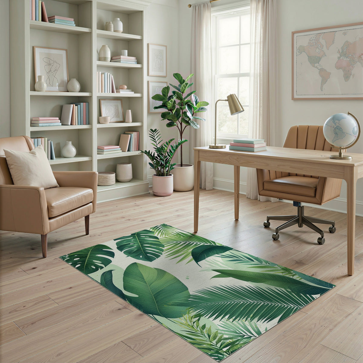 Lush Green Leaf Washable Area Rug