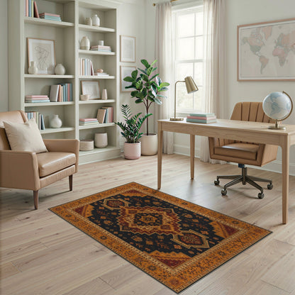 Multi-color and Patterns Navy Orange Persian Medallion Area Rug