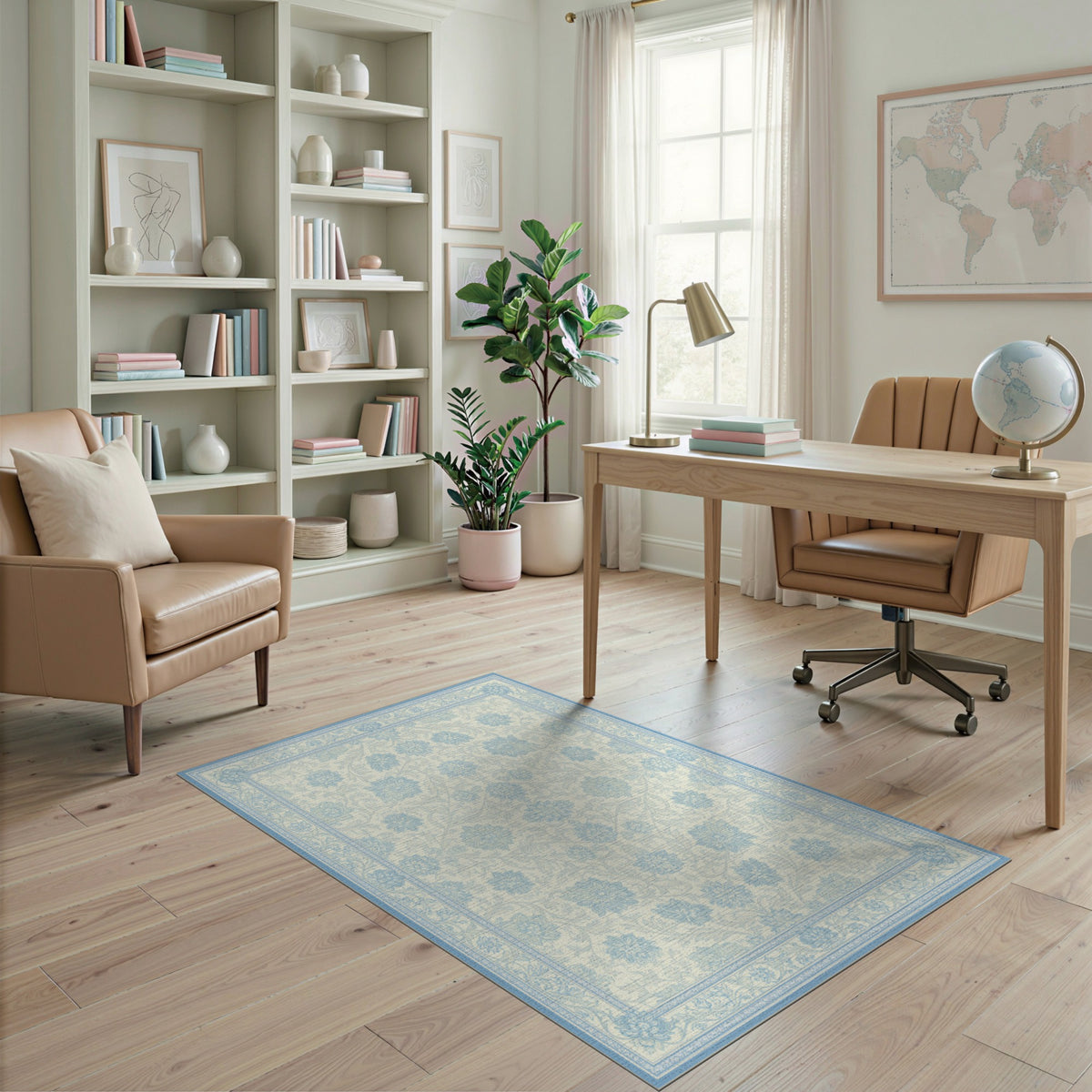 Blue Floral Vintage Washable Area Rug