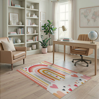 Kids Cartoon Multi-color and Patterns Rainbow Hearts Kids Area Rug