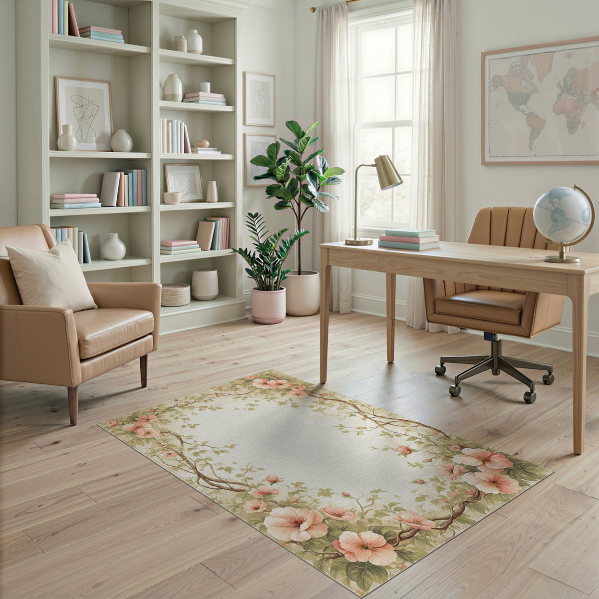 Pink Floral Vintage Washable No. 59 Area Rug