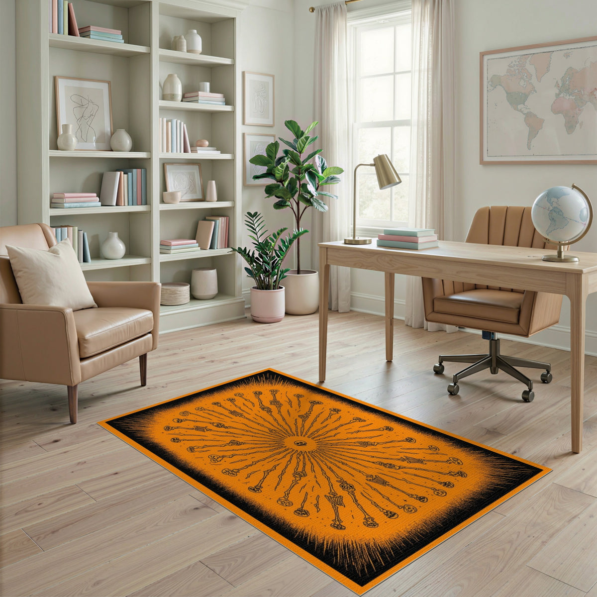 Orange Skeleton Burst Washable Area Rug