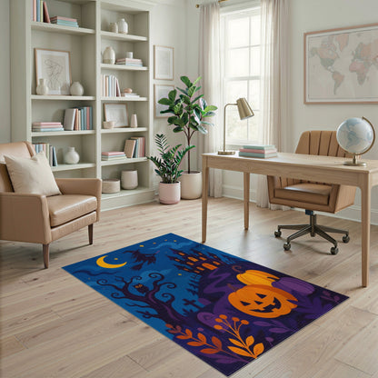 Halloween Witch Castle Pumpkin Area Rug