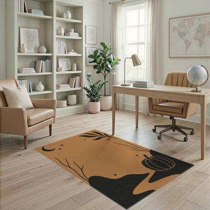 Rustic Farmhouse Orange Pumpkin Moon Area Rug