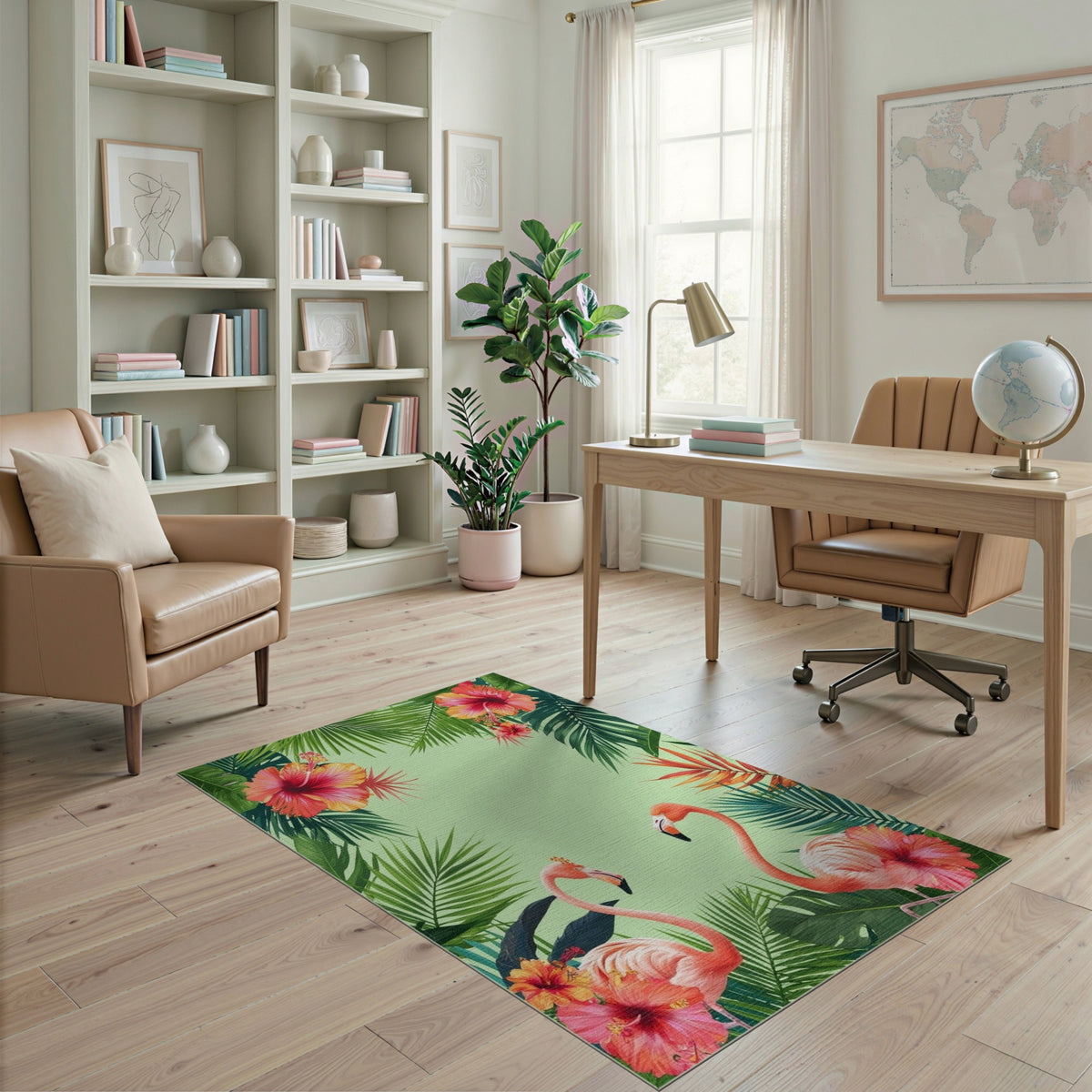 Pink Flamingo Hibiscus Area Rug