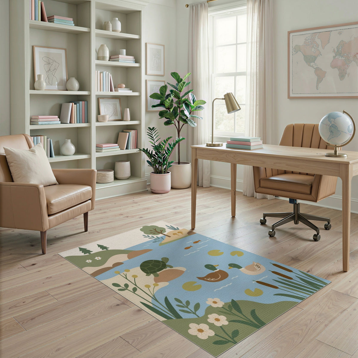 Duck Turtle Pond Kids Area Rug