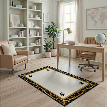 Black Paw Print Gold Branch Area Rug
