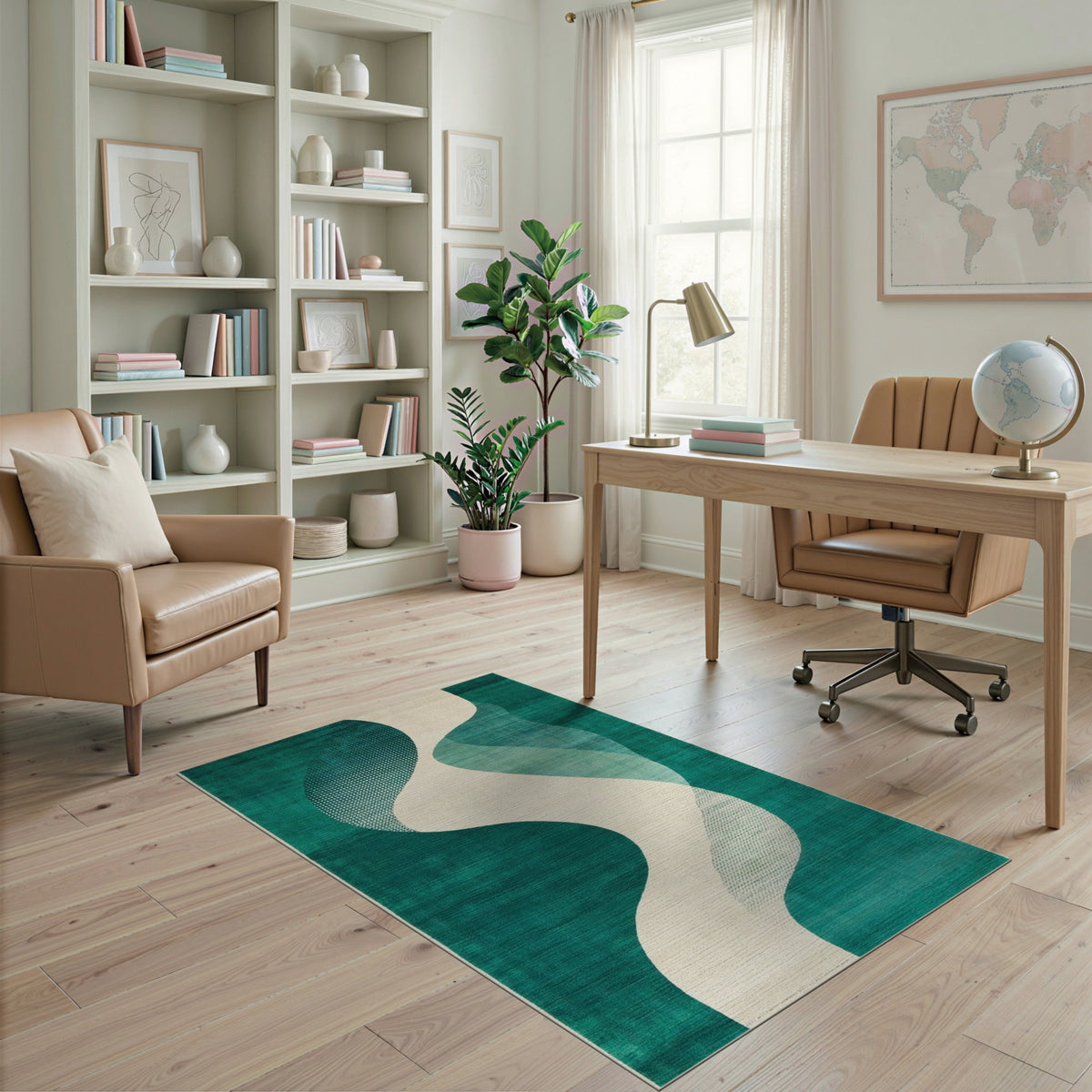 Teal Wave Abstract Area Rug