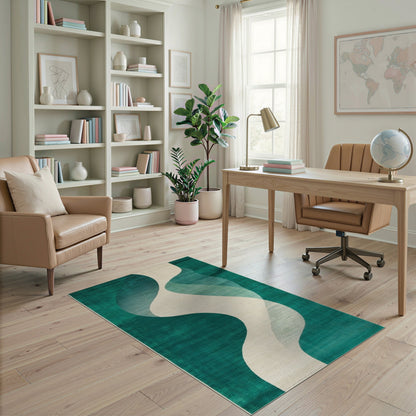 Teal Wave Abstract Area Rug