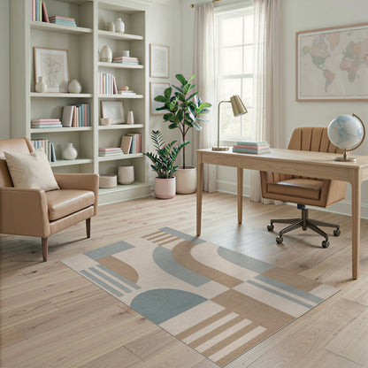 Beige and Neutral Geometric Arch Area Rug